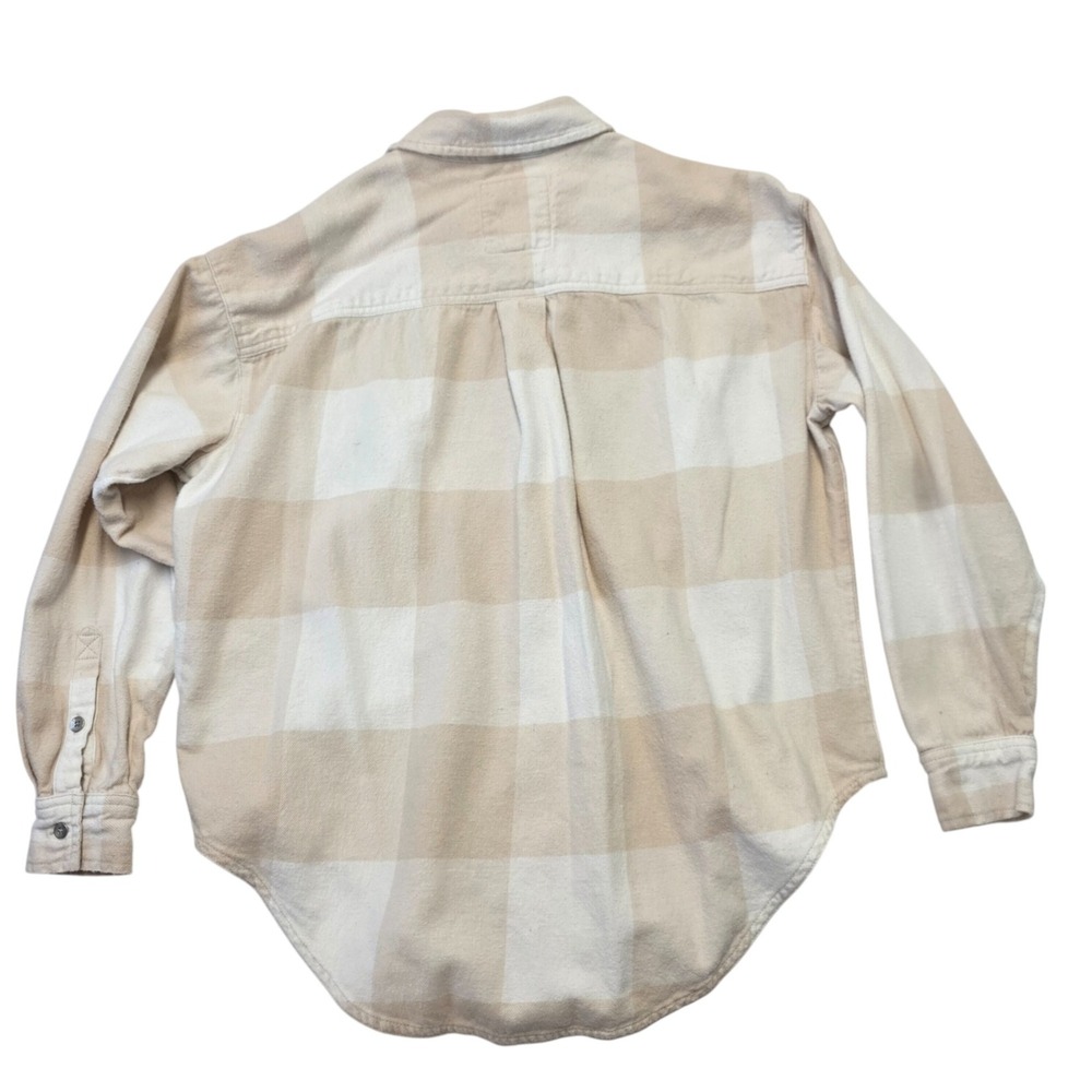 Aerie Womens XXS Tan‎ Cream Plaid Flannel Shirt Long Sleeve Button Up Top - Picture 2 of 6